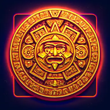 Azteekse zonnesteen schittert in warm goudlicht in Aztec Sun Hold and Win.