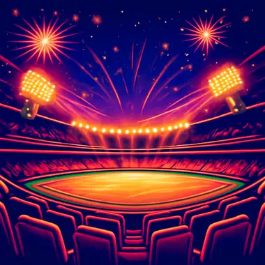 Verlicht stadion vanaf de tribune bij Sportweddenschappen.